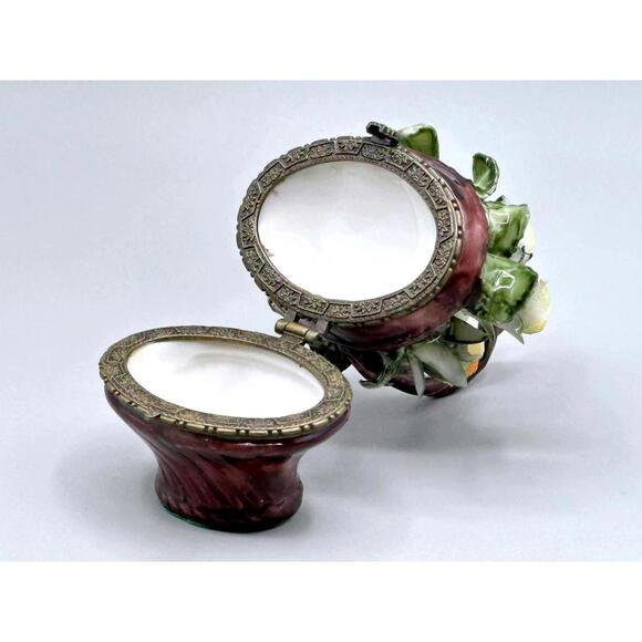 Porcelain Floral Basket Trinket Box with Hinged Lid - Picture 3 of 3